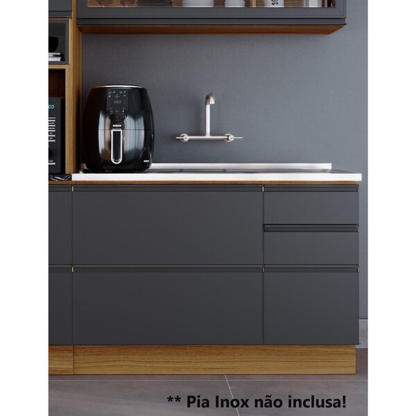 Balcão 120cm Mdf 1 Porta 4 Gavetas Sem Tampo Com Rodapé Em Pv