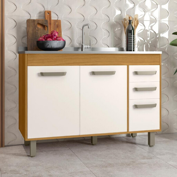 Balcão 120cm Sem Tampo 3 Portas 2 Gavetas Malta Poliman