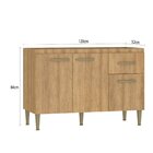 Balcão 120cm Sem Tampo Para Pia 3 Portas 1 Gaveta Suprema Mel