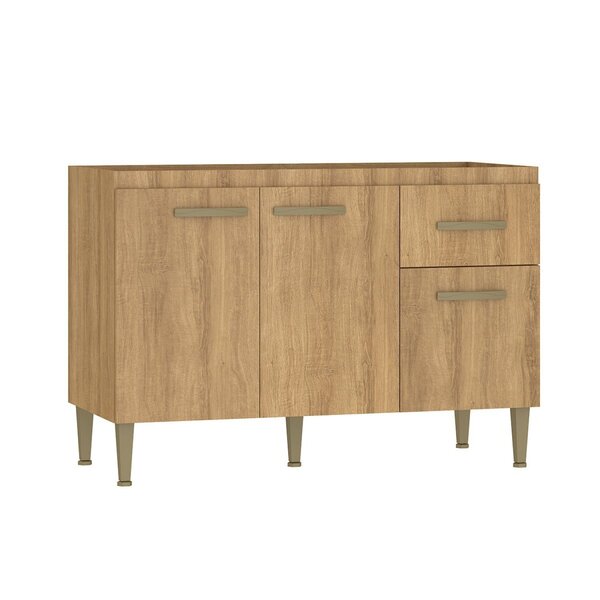 Balcão 120cm Sem Tampo Para Pia 3 Portas 1 Gaveta Suprema Mel