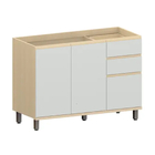 Balcão 3 Portas 2 Gavetas 120x87,5x53cm Madeira Carvalho Aura Luciane