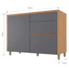 Balcão 1 Porta 3 Gavetas 120x91x52cm Madeira Carvalho e Titânio Condessa Nesher