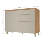 Balcão 1 Porta 3 Gavetas 120x91x52cm Madeira Nature e Greige Marquesa Nesher