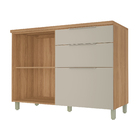 Balcão 1 Porta 3 Gavetas 120x91x52cm Madeira Nature e Greige Marquesa Nesher