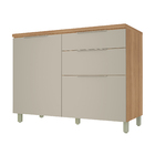 Balcão 1 Porta 3 Gavetas 120x91x52cm Madeira Nature e Greige Marquesa Nesher