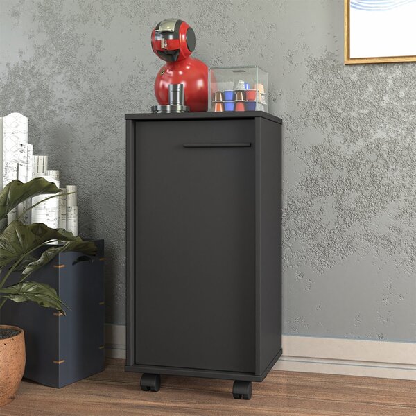 Balcão 1 Porta 1 Prateleira Com Rodízios Mdp 12mm Preto