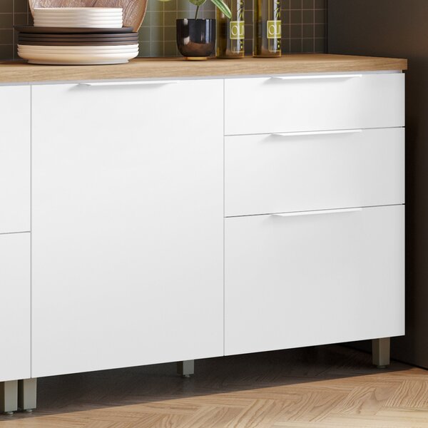 Balcão 1 Porta 3 Gavetas 120cm  100% Mdf Marquesa Branco/natu