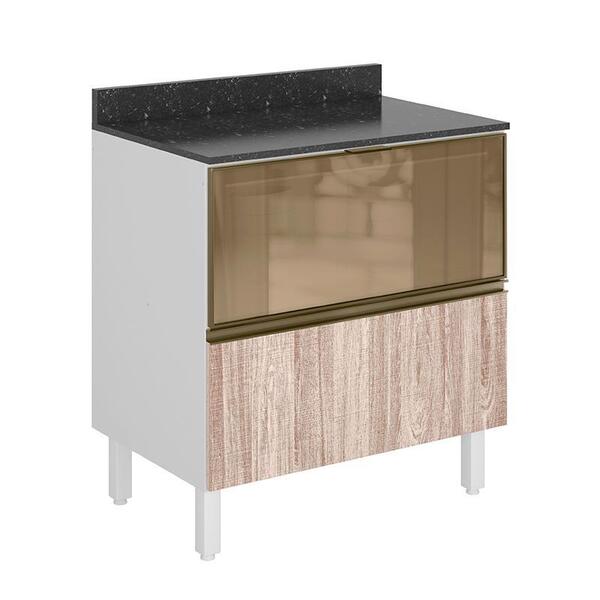 Balcão 1 Porta Basculante De Vidro Kali Premium Com Tampo Mdf