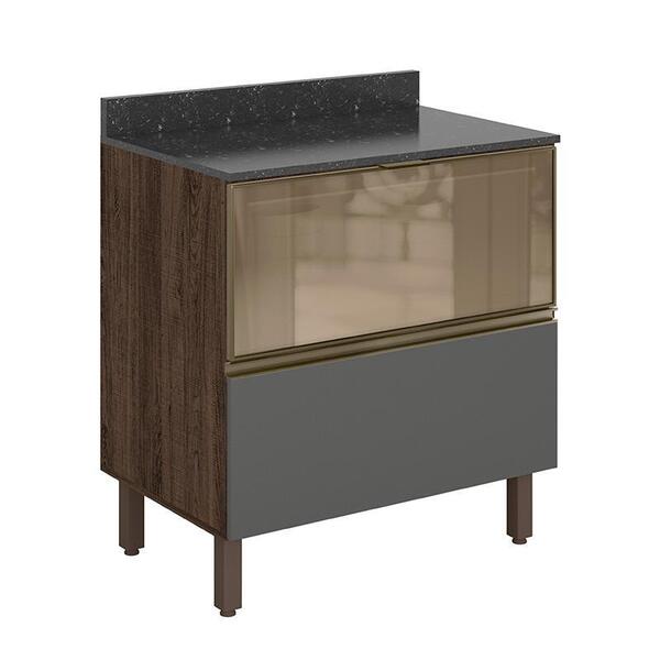 Balcão 1 Porta Basculante De Vidro Kali Premium Com Tampo Mdf