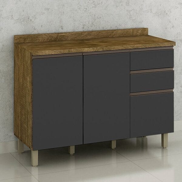 Balcão 2 Gavetas 3 Portas 120 Turquesa Valdemóveis Ipe/grafite