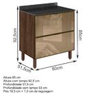 Balcao 2 Gavetoes Vidro Reflecta Mdf Kali Premium 12224x68 Ni