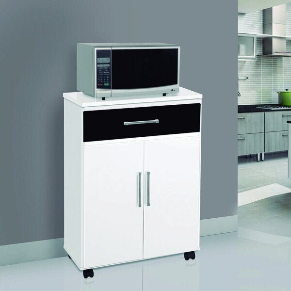 Balcao 2 Portas 1 Gaveta Com Rodizio Liz  Branco/preto