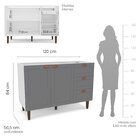 Balcão 2 Portas 3 Gavetas 120 Cm Pérola Yescasa Branco / Cinza