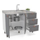 Balcão 2 Portas 3 Gavetas 120 Cm Pérola Yescasa Branco / Cinza