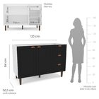 Balcão 2 Portas 3 Gavetas 120 Cm Pérola Yescasa Branco / Preto