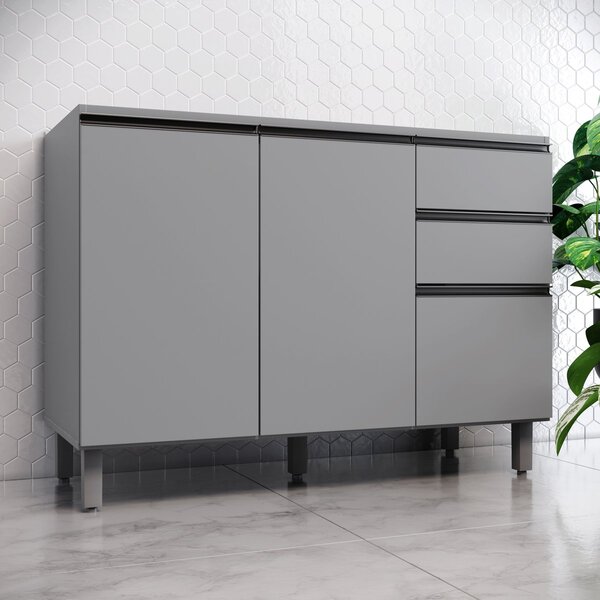 Balcão 2 Portas 3 Gavetas 120cm Belize  Cinza