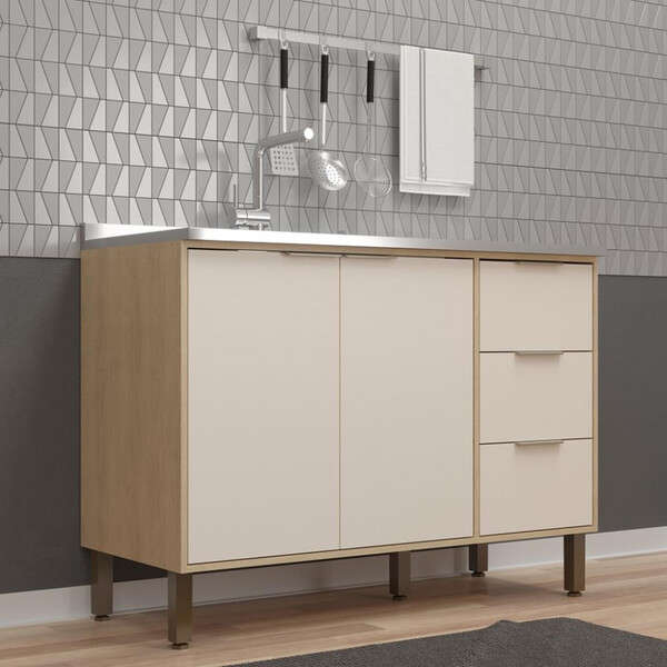 Balcão 2 Portas 3 Gavetas 120cm Karine Móveis Sul