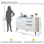 Balcão 2 Portas 3 Gavetas 120cm Texas Branco Fosco