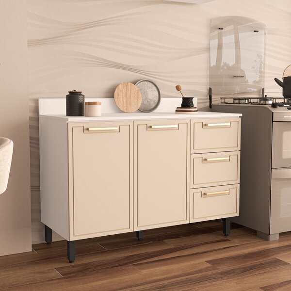 Balcão 2 Portas 3 Gavetas 120cm X 92,5cm X 52cm Branco/creme