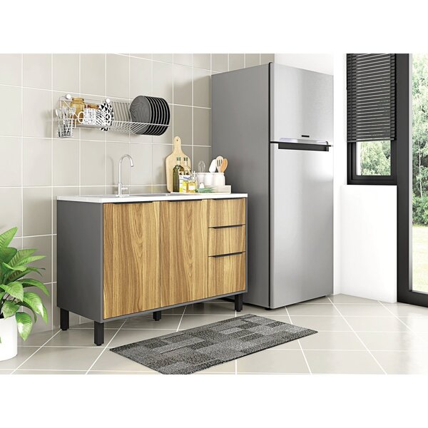 Balcão 2 Portas 3 Gavetas Berlim Chumbo/louro Freijó