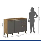 Balcão 2 Portas 3 Gavetas Para Pia Pérola Cinamomo/grafite