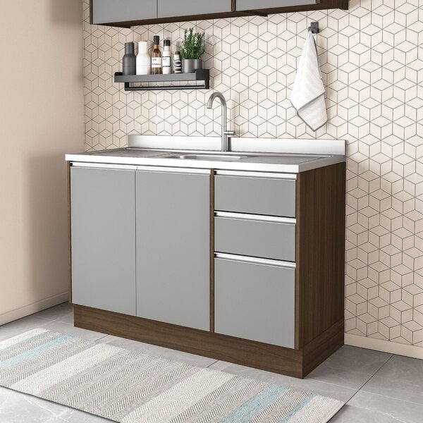 Balcão 2 Portas 3 Gavetas Sem Tampo 120cm Campanele Amêndoa/c