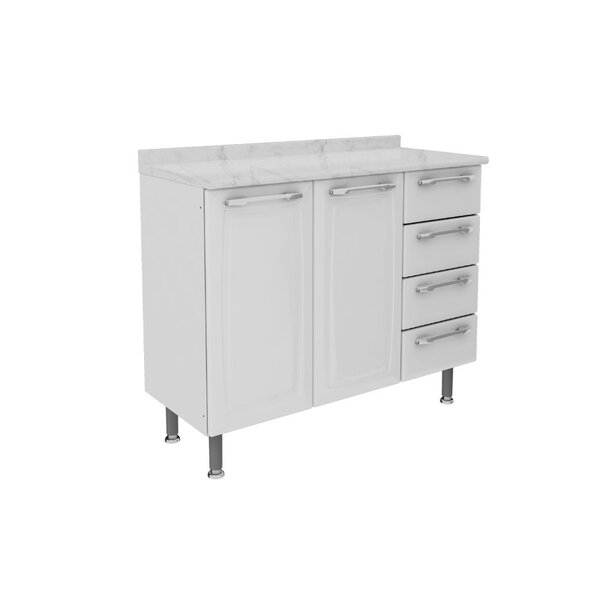 Balcão 2 Portas 4 Gavetas Criativa – Itatiaia Aço - Branco Ne