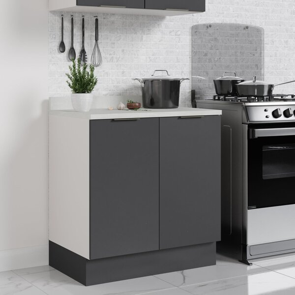 Balcão 2 Portas 80cm Com Tampo Com Rodapé Puxador 150cm Ipane