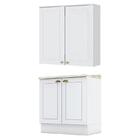 Balcão 2 Portas 80cm Com Tampo Cooktop E Aéreo 2 Portas Ameri