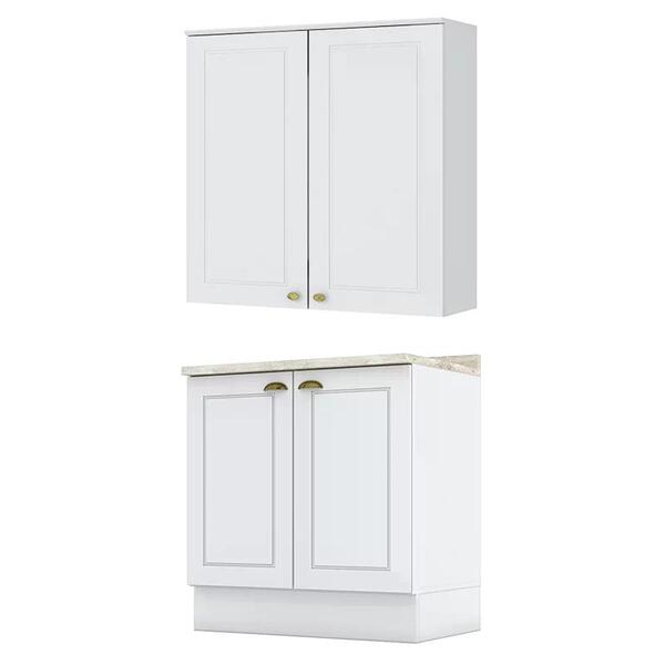 Balcão 2 Portas 80cm Com Tampo Cooktop E Aéreo 2 Portas Ameri