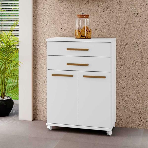 Balcão 2 Portas E 2 Gavetas Com Rodinhas Branco Monaco Shop Jm
