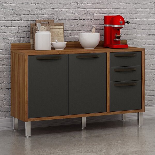 Balcão 2 Portas E 3 Gavetas Letícia  Carvalho/grafite