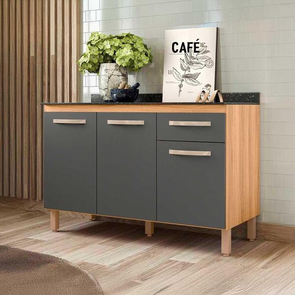 Balcão 3 Portas 1 Gaveta 1,20 M Freijó Chumbo Flow Shop Jm