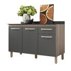 Balcão 3 Portas 1 Gaveta 120 Cm Carvalho Nature Chumbo Flow S