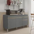 Balcão 3 Portas 1 Gaveta 150cm Com Tampo Line Gris