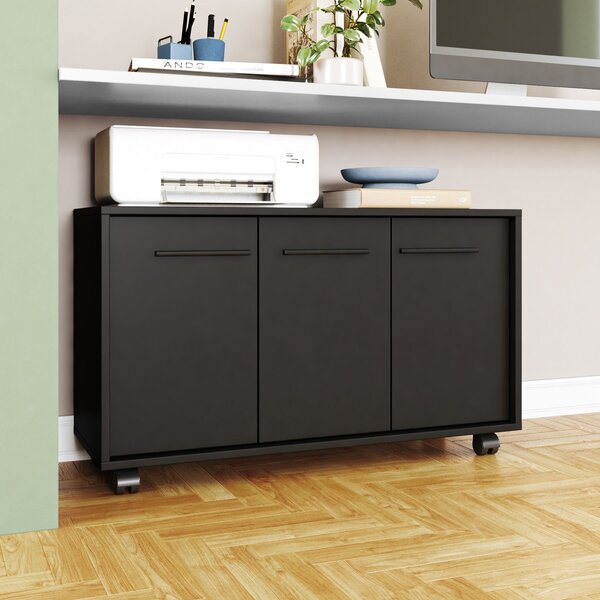 Balcão 3 Portas 1 Prateleira Com Rodízios Preto