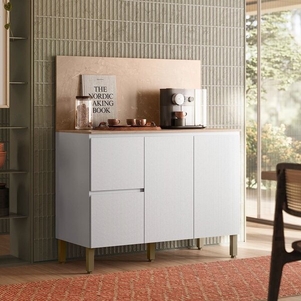 Balcão 3 Portas 2 Gavetas Art Com Tampo 120cm Branco/ártico