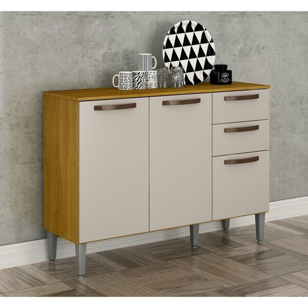 Balcão 3 Portas 2 Gavetas Melissa Cinamomo/off White