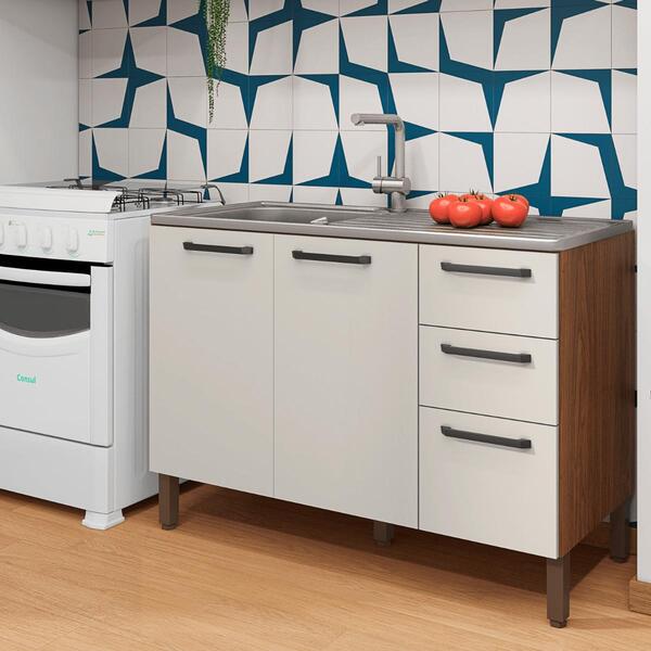 Balcao 3 Portas C/ 2 Gaveteiro 1,20 Mad Versalhes C/ Tampo No