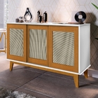 Balcão 3 Portas Palha Sintética E Adega Éricles Branco Madeira