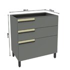 Balcão 80cm 3 Gavetas Cozinha Flórida Grafite