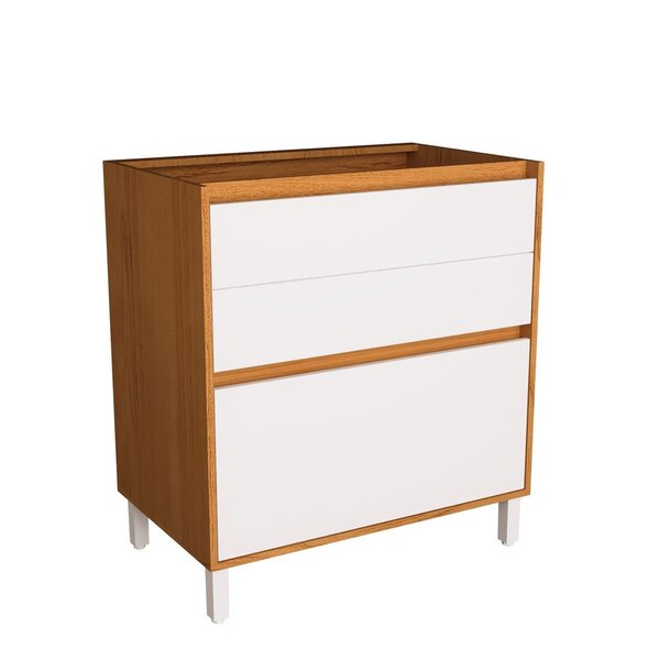 Balcão 80cm 3 Gavetas Cozinha Milão Freijó / Branco