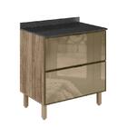 Balcão 80cm Kali Premium 2 Gavetas De Vidro Com Tampo Mdf 15m