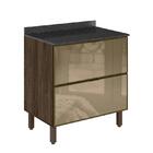 Balcão 80cm Kali Premium 2 Gavetas De Vidro Com Tampo Mdf 25m