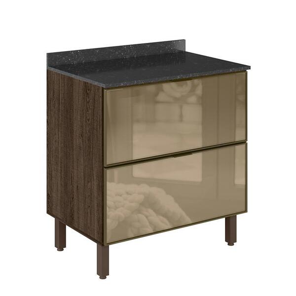 Balcão 80cm Kali Premium 2 Gavetas De Vidro Com Tampo Mdf 25m