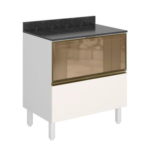 Balcão 80cm Kali Premium Com Gaveta De Vidro E Tampo Mdf 25mm