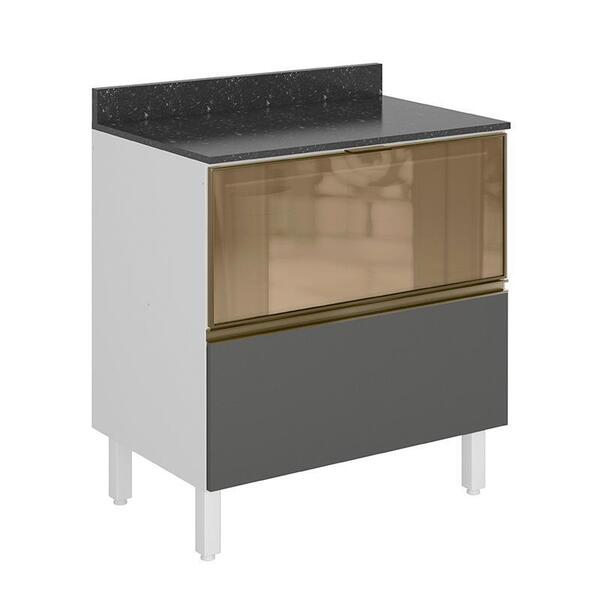 Balcão 80cm Kali Premium Com Gaveta De Vidro E Tampo Mdf 25mm