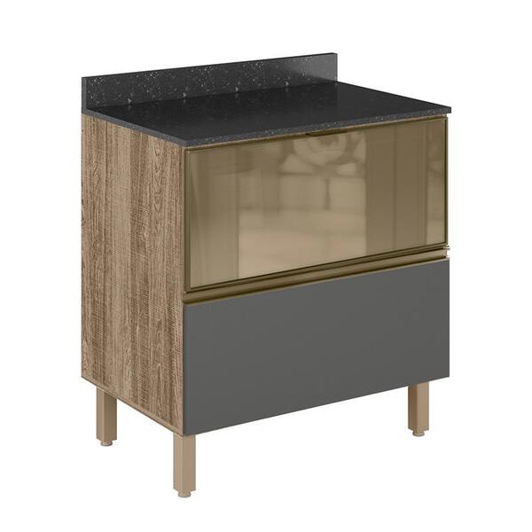 Balcão 80cm Kali Premium Com Gaveta De Vidro E Tampo Mdf 25mm