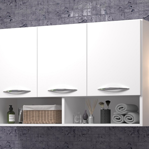 Balcão Aéreo 3 Portas 2 Nichos P/ Utensílios Multiuso