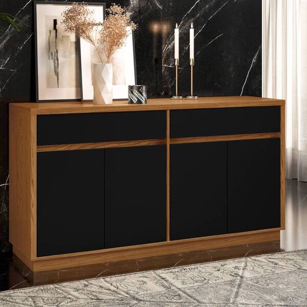 Balcão Ana 4 Portas 2 Gavetas Ypê Preto Tana Decor